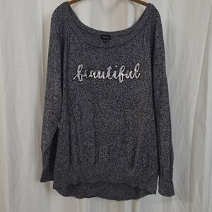Torrid 3 3X 22/24 Marled Knit Black Grey Pullover Sequin Embellish "beautiful"